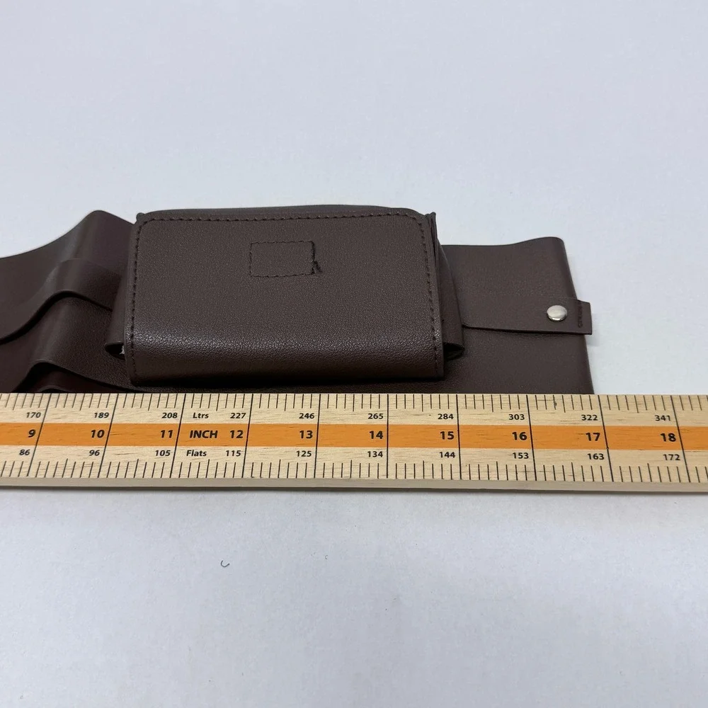 Dark Brown Faux Leather Wide Corset Utility Belt with Removable Pouch SilverTone